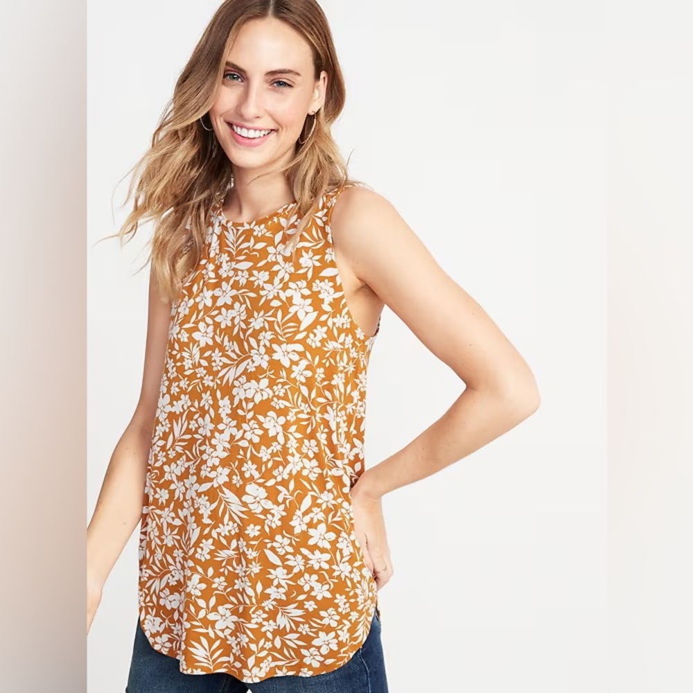 Mustard Floral-Print Swing Tank for Women